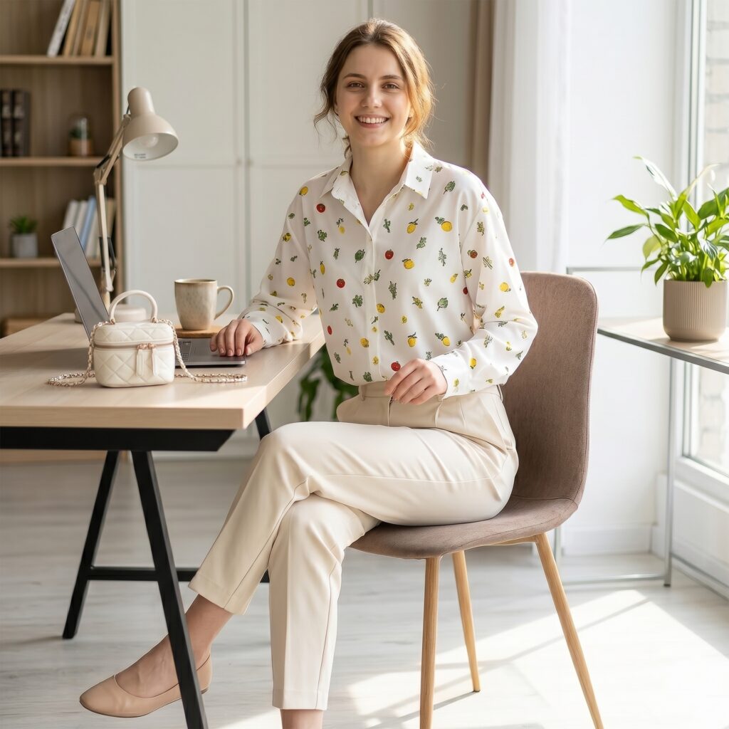 fruit vegetable print shirt workwear style