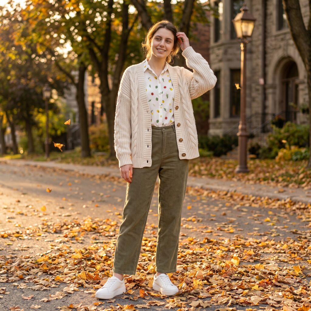 fruit vegetable print shirt fall layering